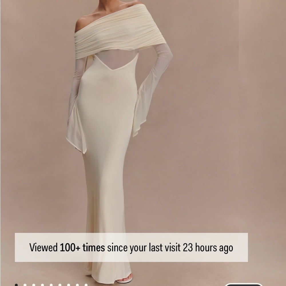Meshki Strapless Cream Off-Shoulder Evening Gown